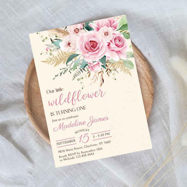 Invitación Chica Flor silvestre primer Fiesta de cumpleaños (Subido por el creador)