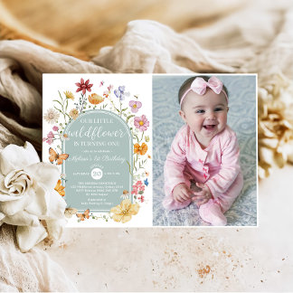 Invitación Chica Flor silvestre primer Fiesta de cumpleaños