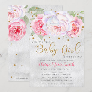 Invitación Chica floral acuática rosa Rubor Gold Baby Shower