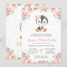 Chica floral Adorable Penguin Rubor Christening