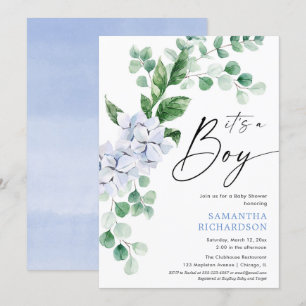 Invitación Chica floral azul primaveral de bebé ducha