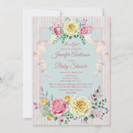 Invitación Chica floral azul rosado Baby Shower