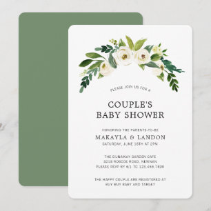 Invitación Chica floral blanco simple Baby Shower elegante