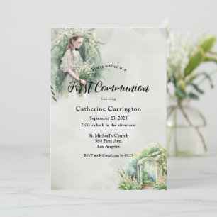 Invitación Chica floral bonito Primera Comunión