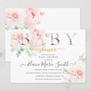 Invitación Chica floral bonito rosa Baby Shower