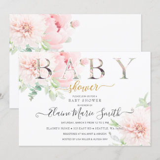 Invitación Chica floral bonito rosa Baby Shower