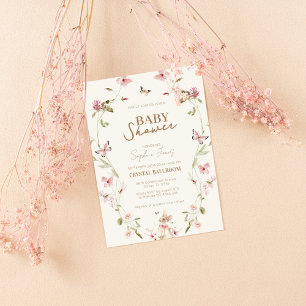 Invitación Chica Floral Bunny Pink Baby Shower