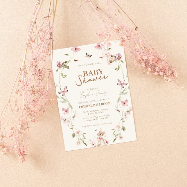 Invitación Chica Floral Bunny Pink Baby Shower (Subido por el creador)