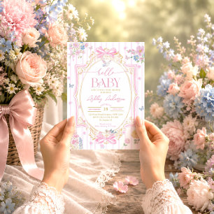 Invitación Chica Floral Coquette Rosa Pastel Baby Shower