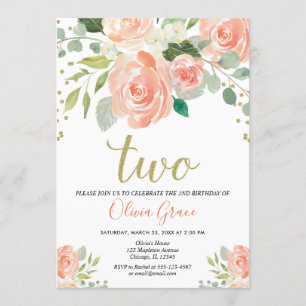 Invitación chica floral coralino del 2do del cumpleaños
