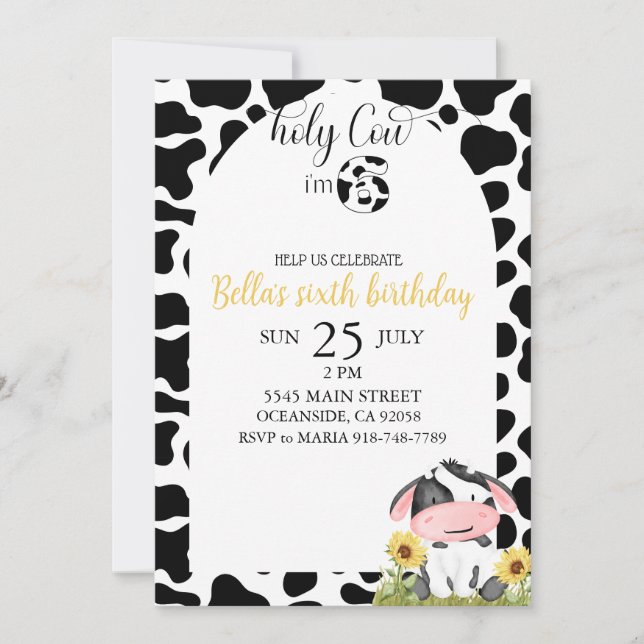 Invitación Chica floral Cumpleaños de vaca sagrada (Anverso)