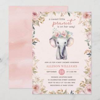 Invitación Chica floral Cute Elephant Watercolor