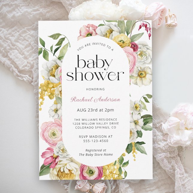 Invitación Chica Floral de acuarela femenina Baby Shower (Subido por el creador)