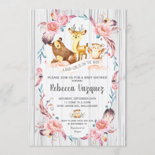 Invitación Chica floral de Baby Shower de los animales del
