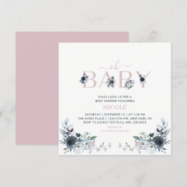 Invitación Chica floral de boho rosa y marina Baby Shower Squ