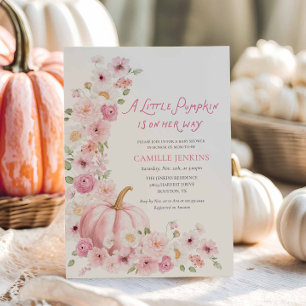 Invitación Chica Floral de Calabaza Rosa Baby Shower