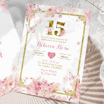 Invitación Chica floral de cerezo rosa dorado Royal 15 Años<br><div class="desc">Invitación de Chica Royal 15 Años con flores de cerezo rosado de oro</div>