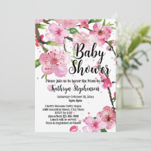 Invitación Chica floral de cerezo rosado Baby Shower