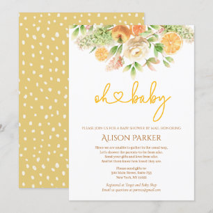 Invitación Chica floral de cítricos amarillo Baby Shower por
