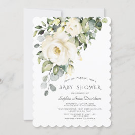Invitación Chica Floral de color de agua crema blanca Baby Sh