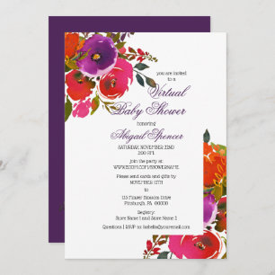 Invitación Chica Floral de color morado Baby Shower virtual