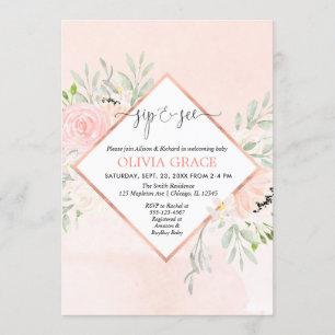 Invitación chica floral de color rosa rosa rosa rosa Rubor Si