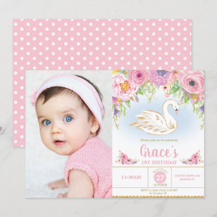 Invitación Chica floral de cumpleaños de la Princesa de Swan