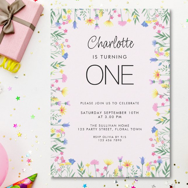 Invitación Chica Floral de Flor Silvestre Primer cumpleaños R (Subido por el creador)