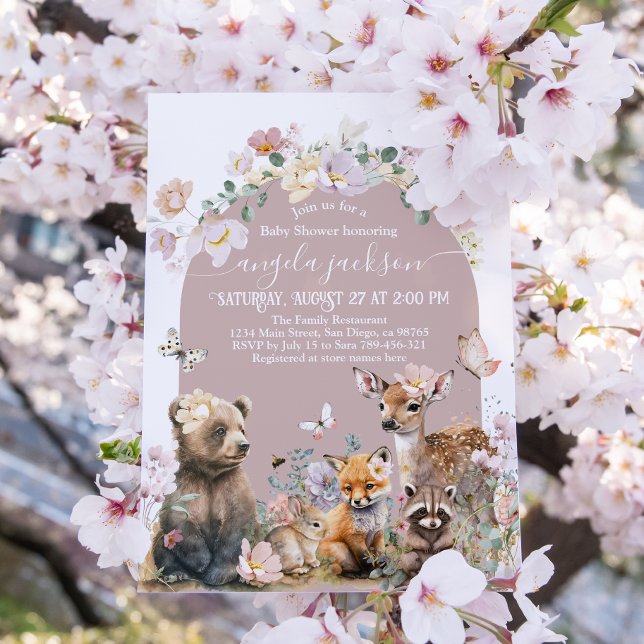 Invitación Chica floral de la acuarela animal de Woodland Bab (Subido por el creador)