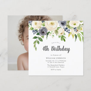 Invitación Chica Floral de la Marina Blanca Foto 4 cumpleaños