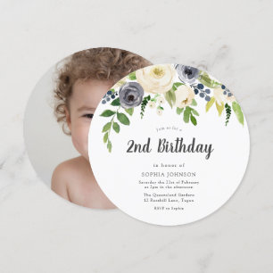 Invitación Chica Floral de la Marina Blanca Foto Segundo Cump