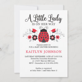 Invitación Chica Floral de la Pequeña Dama Ladybug Baby Showe
