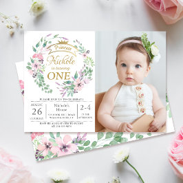 Invitación Chica floral de la princesa de la corona de oro Fo