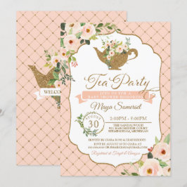 Invitación Chica floral de lujo Baby Shower de Rubor de la
