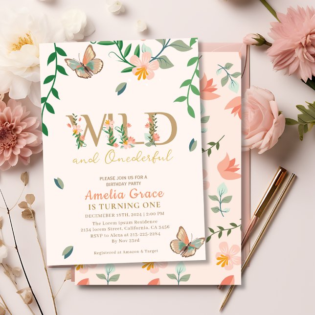 Invitación Chica floral de melocotón salvaje y único cumpleañ (Subido por el creador)