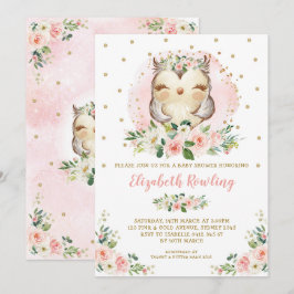 Invitación Chica Floral de Oro Rosa de Woodland Baby Shower