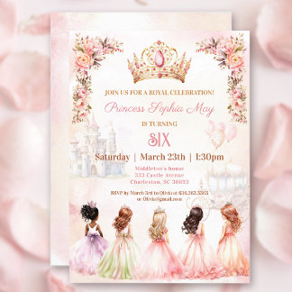 Invitación Chica floral de oro rosado de la corona de la prin