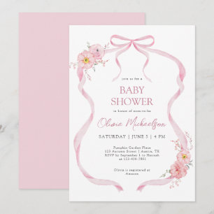 Invitación Chica Floral de paro de cinta rosada Coquette Ribb