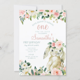 Invitación Chica Floral de primavera de conejo conejo conejo