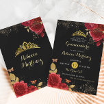 Invitación Chica floral de rosas negras y rojas Mis XV Años<br><div class="desc">Chica floral de rosas negras y rojas Invitación de Años XV Mis XV</div>