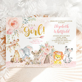Invitación Chica floral de Rubor Boho Jungle Safari Baby Show