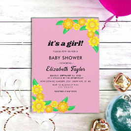 Invitación Chica floral de verano de girasol ruso Baby Shower