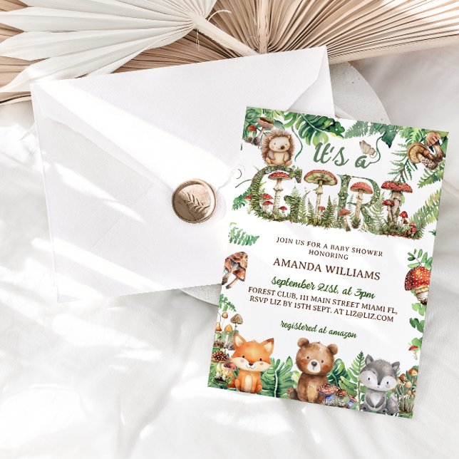 Invitación Chica Floral de Woodland Animals Baby Shower (Subido por el creador)
