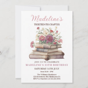 Invitación Chica floral del libro Cumpleaños