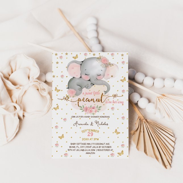 Invitación Chica Floral Elephant Baby Shower (Subido por el creador)
