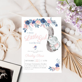 Invitación Chica floral Elephant Navy Rubor Baby Shower