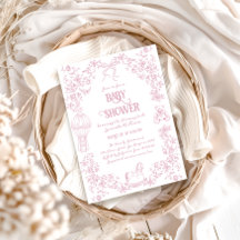 Chica floral gris rosado oscuro Baby Shower