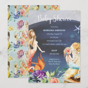 Invitación Chica floral marina Mermaid Baby Shower Ocean Unde