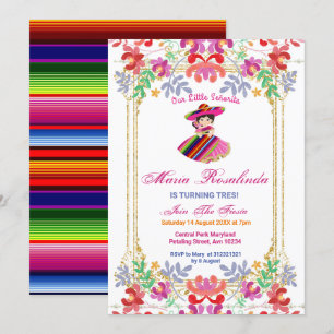 Invitación Chica floral mexicana Fiesta Tres Cumpleaños