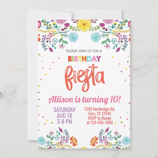 Invitación Chica floral mexicana floral fiesta de cumpleaños  (Anverso)